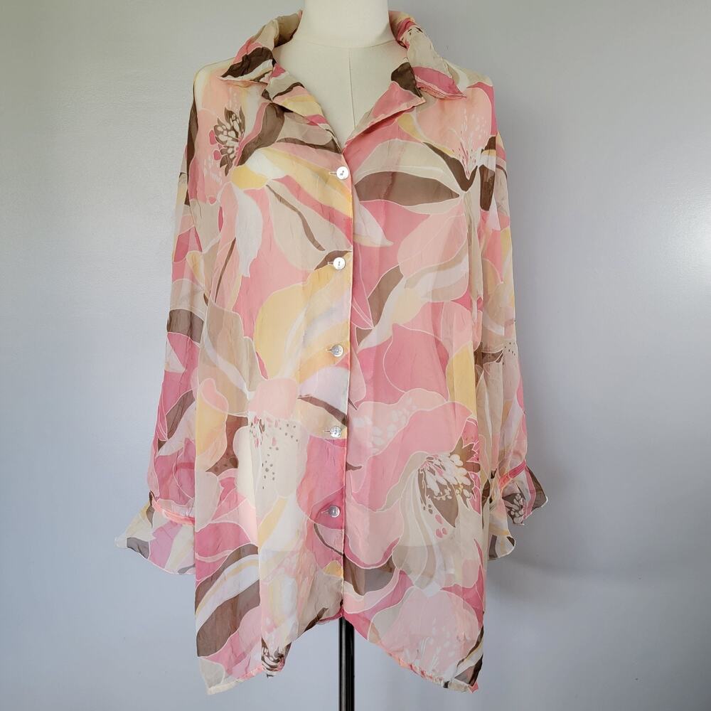 Alfred Dunner Chiffon Floral Top Womens Sz 18 Fairycore Whimsy Workstyle Office